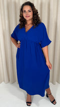 CurveWow Kimono Wrap Midaxi Dress Cobalt Blue