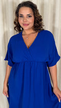 CurveWow Kimono Wrap Midaxi Dress Cobalt Blue