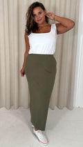 CurveWow Basic Tube Maxi Skirt Dark Khaki