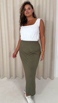 CurveWow Basic Tube Maxi Skirt Dark Khaki