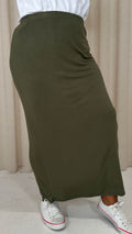 CurveWow Basic Tube Maxi Skirt Dark Khaki