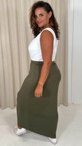 CurveWow Basic Tube Maxi Skirt Dark Khaki