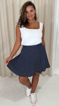 CurveWow Plain Skater Skirt Navy Spot