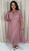 CurveWow Cowl Neck Mesh Angel Sleeve Dress Rose Polka Dot