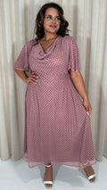 CurveWow Cowl Neck Mesh Angel Sleeve Dress Rose Polka Dot