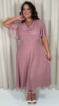 CurveWow Cowl Neck Mesh Angel Sleeve Dress Rose Polka Dot