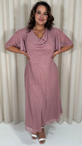 CurveWow Cowl Neck Mesh Angel Sleeve Dress Rose Polka Dot