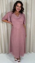 CurveWow Cowl Neck Mesh Angel Sleeve Dress Rose Polka Dot