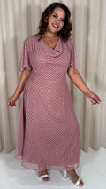 CurveWow Cowl Neck Mesh Angel Sleeve Dress Rose Polka Dot