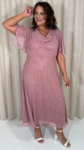 CurveWow Cowl Neck Mesh Angel Sleeve Dress Rose Polka Dot