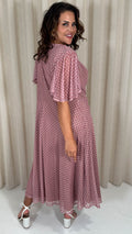 CurveWow Cowl Neck Mesh Angel Sleeve Dress Rose Polka Dot