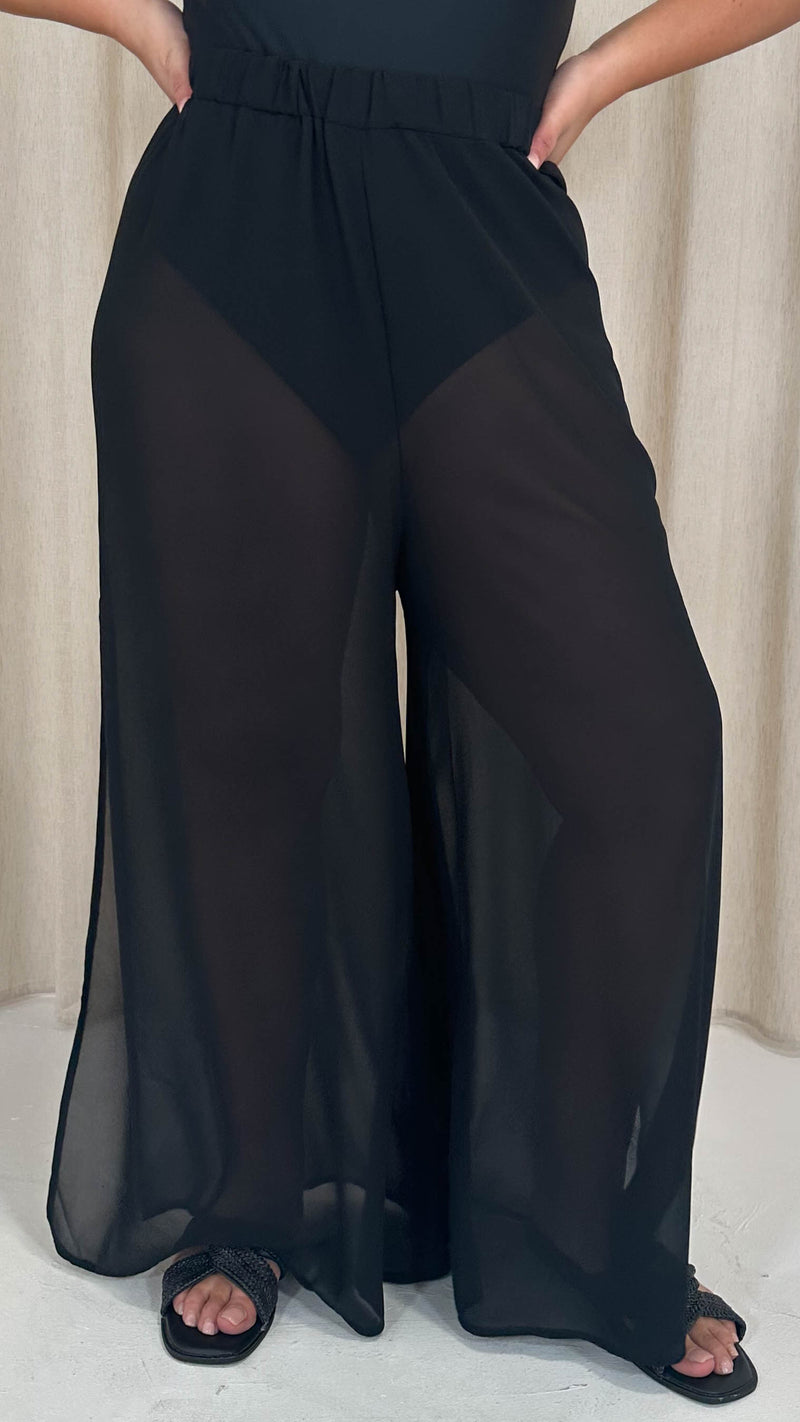 CurveWow Sheer Split Leg Beach Trousers Black