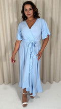 CurveWow Slinky Frill Wrap Dress Light Blue