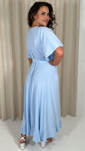 CurveWow Slinky Frill Wrap Dress Light Blue