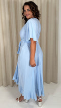 CurveWow Slinky Frill Wrap Dress Light Blue