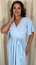 CurveWow Slinky Frill Wrap Dress Light Blue