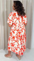 CurveWow Wrap Notch Neck Midi Dress Orange Floral