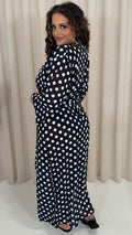 CurveWow Kimono Tie Waist Cover Up Black Polka Dot