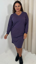 CurveWow V Neck Sweatshirt Dress Plum