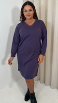 CurveWow V Neck Sweatshirt Dress Plum