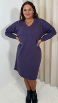 CurveWow V Neck Sweatshirt Dress Plum