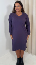 CurveWow V Neck Sweatshirt Dress Plum