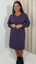 CurveWow V Neck Sweatshirt Dress Plum