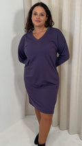 CurveWow V Neck Sweatshirt Dress Plum