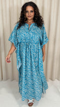 CurveWow Cotton Maxi Kaftan Blue Leaf