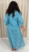 CurveWow Cotton Maxi Kaftan Blue Leaf