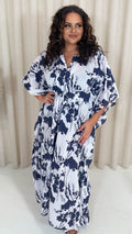 CurveWow Cotton Maxi Kaftan Navy Leaf