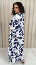 CurveWow Cotton Maxi Kaftan Navy Leaf