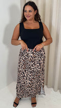 CurveWow Bubble Crepe Split Side Midaxi Skirt Leopard