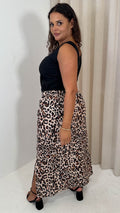 CurveWow Bubble Crepe Split Side Midaxi Skirt Leopard