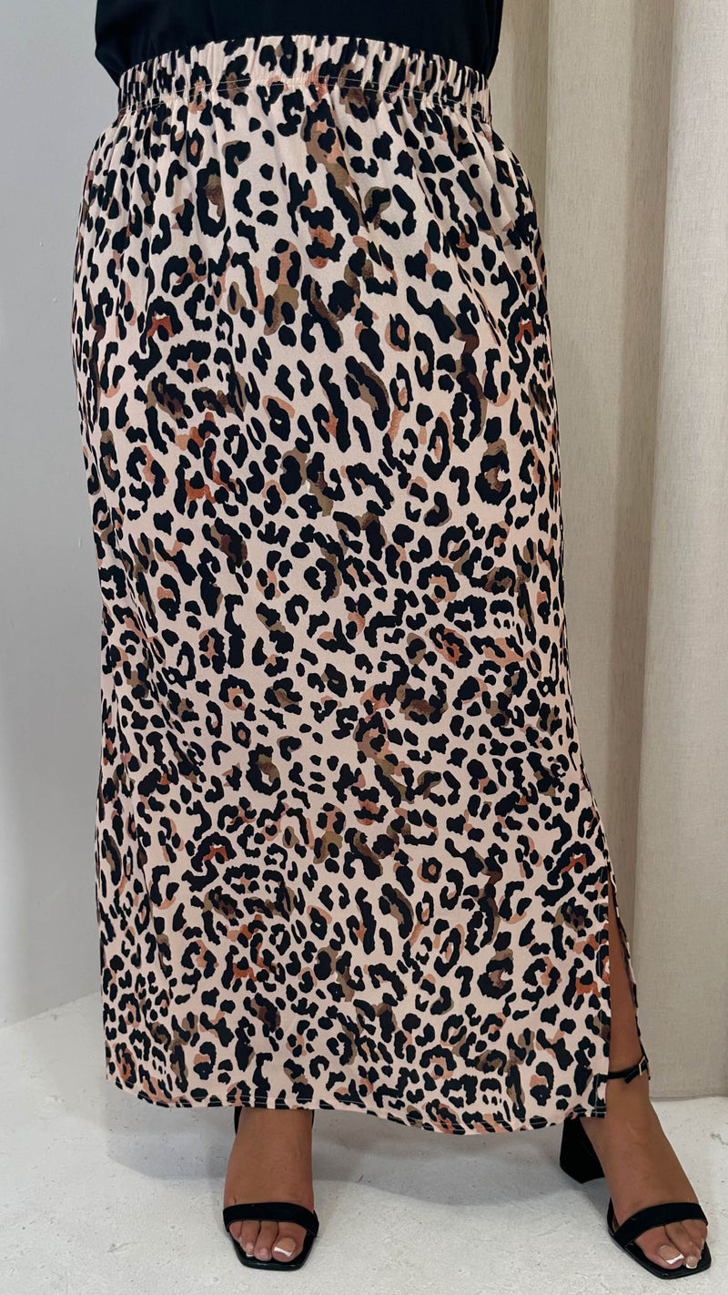 CurveWow Bubble Crepe Split Side Midaxi Skirt Leopard