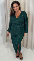 CurveWow Sequin Wrap Top Forest Green