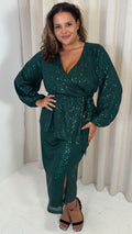 CurveWow Sequin Wrap Top Forest Green