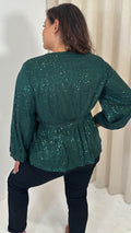 CurveWow Sequin Wrap Top Forest Green