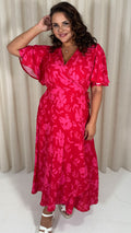 CurveWow Angel Sleeve Wrap Dress Red/Pink