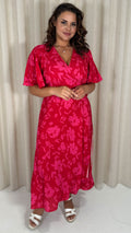 CurveWow Angel Sleeve Wrap Dress Red/Pink