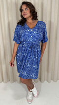 CurveWow Crepe Angel Sleeve Button Down Dress Blue Paisley