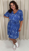 CurveWow Crepe Angel Sleeve Button Down Dress Blue Paisley