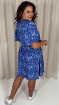 CurveWow Crepe Angel Sleeve Button Down Dress Blue Paisley