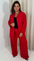 CurveWow Crepe Relaxed Wide Leg Trouser Cherry Red