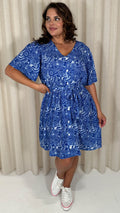 CurveWow Crepe Angel Sleeve Button Down Dress Blue Paisley