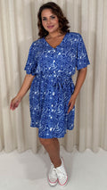 CurveWow Crepe Angel Sleeve Button Down Dress Blue Paisley