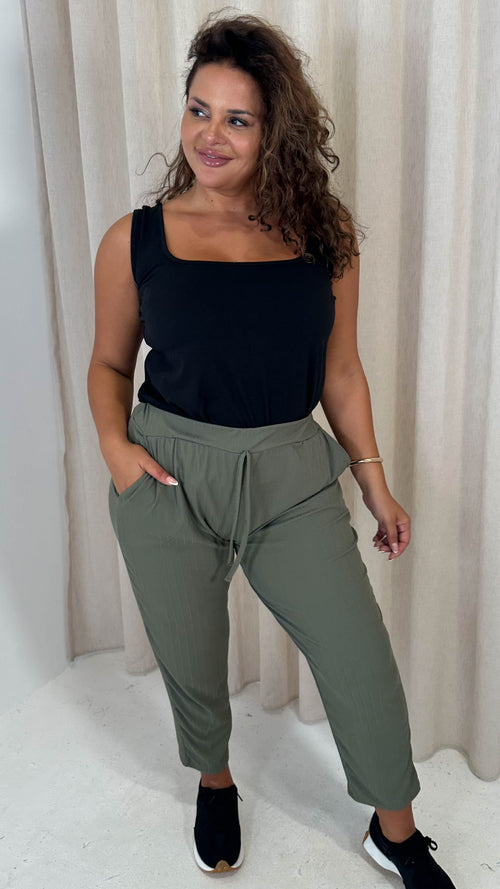 CurveWow Ribbed Lounge Jogger Khaki