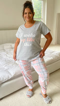 CurveWow Grey Short Sleeve Slogan PJ Set