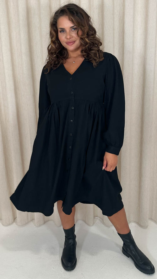 CurveWow Smock Button Front Dress Black