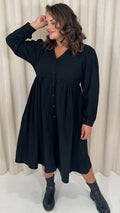 CurveWow Smock Button Front Dress Black